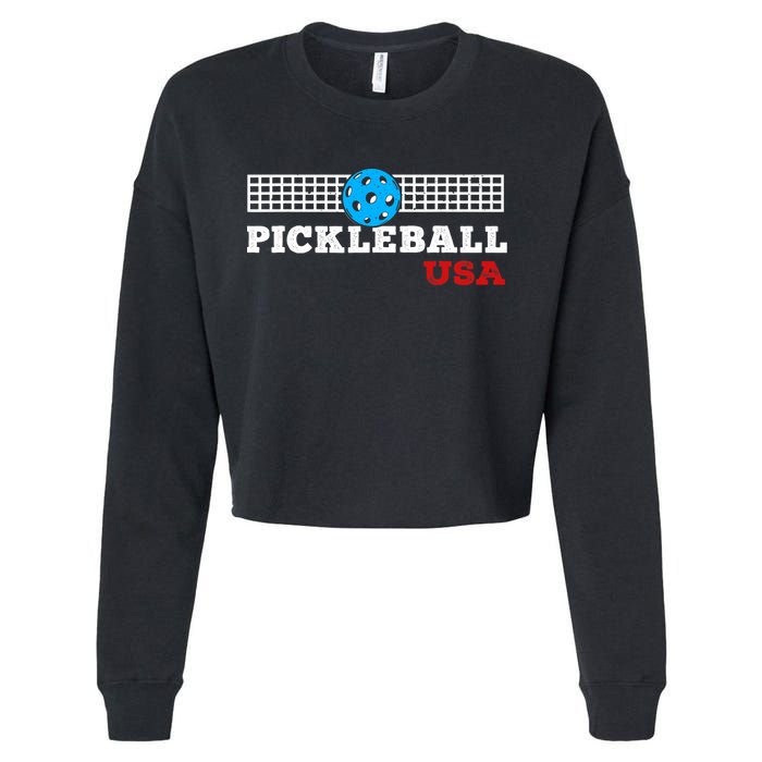 Pickleball Support The Team Pickleball Player USA Flag Cropped Pullover Crew