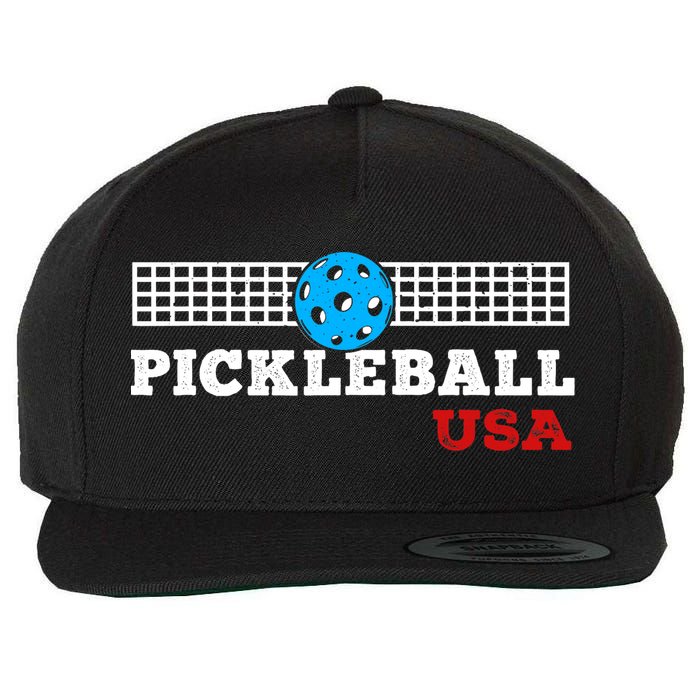 Pickleball Support The Team Pickleball Player USA Flag Wool Snapback Cap