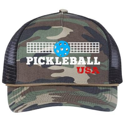 Pickleball Support The Team Pickleball Player USA Flag Retro Rope Trucker Hat Cap