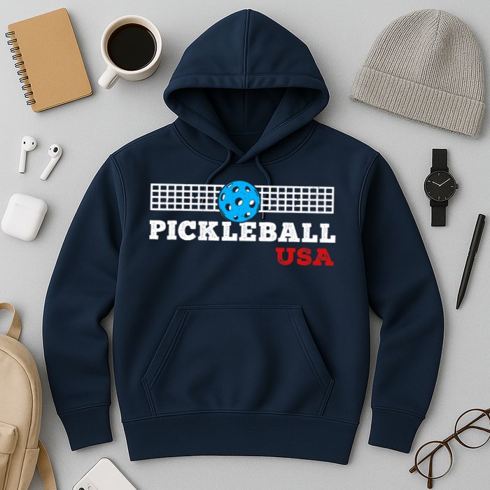 Pickleball Support The Team Pickleball Player USA Flag Hoodie