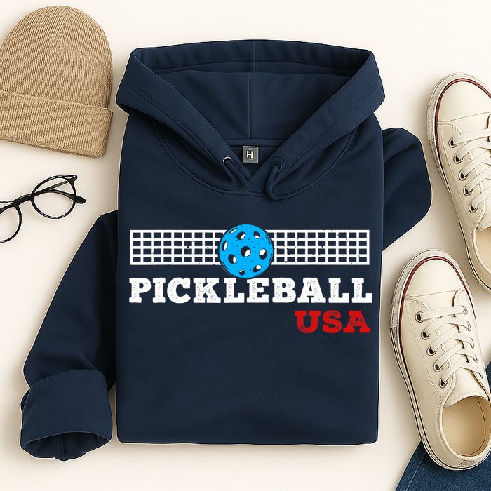 Pickleball Support The Team Pickleball Player USA Flag Hoodie