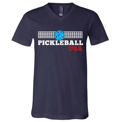 Pickleball Support The Team Pickleball Player USA Flag V-Neck T-Shirt