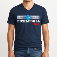 Pickleball Support The Team Pickleball Player USA Flag V-Neck T-Shirt