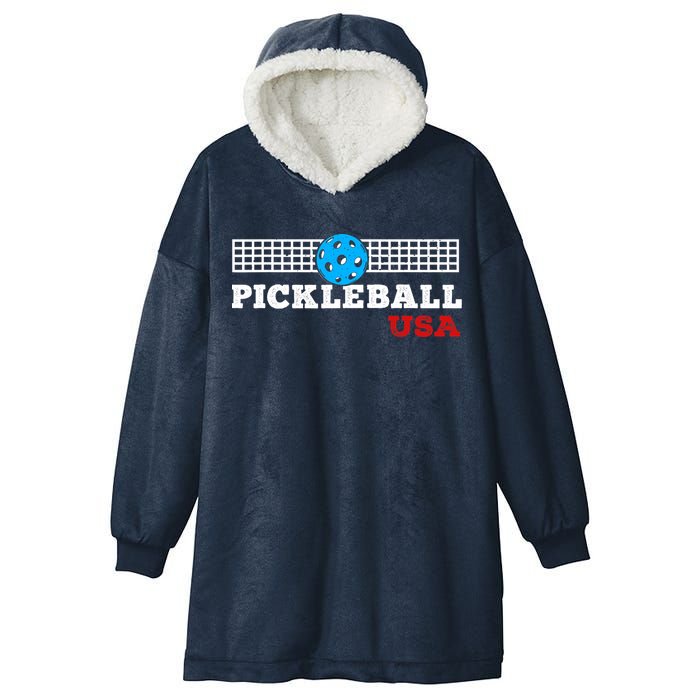 Pickleball Support The Team Pickleball Player USA Flag Hooded Wearable Blanket