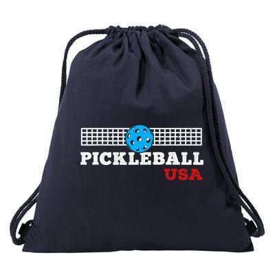 Pickleball Support The Team Pickleball Player USA Flag Drawstring Bag