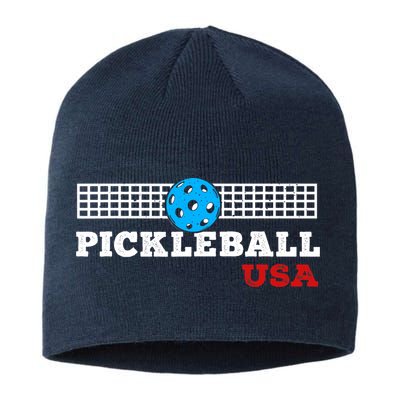 Pickleball Support The Team Pickleball Player USA Flag Sustainable Beanie