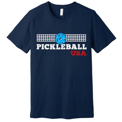 Pickleball Support The Team Pickleball Player USA Flag Premium T-Shirt