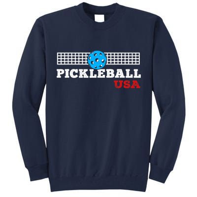 Pickleball Support The Team Pickleball Player USA Flag Tall Sweatshirt