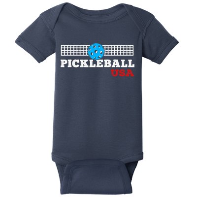Pickleball Support The Team Pickleball Player USA Flag Baby Bodysuit