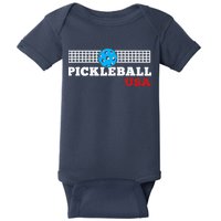 Pickleball Support The Team Pickleball Player USA Flag Baby Bodysuit