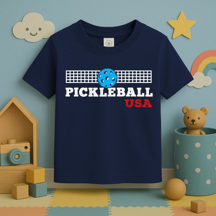 Pickleball Support The Team Pickleball Player USA Flag Toddler T-Shirt