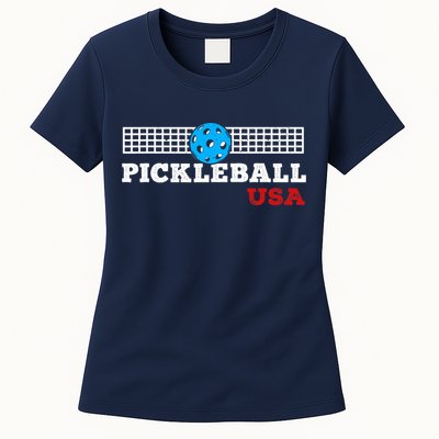 Pickleball Support The Team Pickleball Player USA Flag Womens T-Shirt