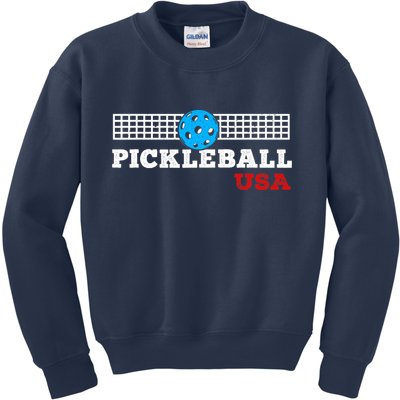 Pickleball Support The Team Pickleball Player USA Flag Kids Sweatshirt