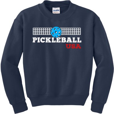 Pickleball Support The Team Pickleball Player USA Flag Kids Sweatshirt