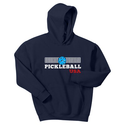 Pickleball Support The Team Pickleball Player USA Flag Kids Hoodie