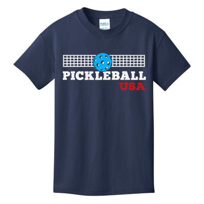 Pickleball Support The Team Pickleball Player USA Flag Kids T-Shirt