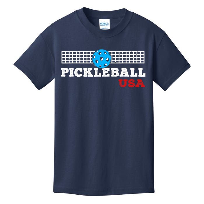 Pickleball Support The Team Pickleball Player USA Flag Kids T-Shirt