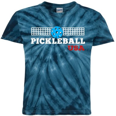 Pickleball Support The Team Pickleball Player USA Flag Kids Tie-Dye T-Shirt