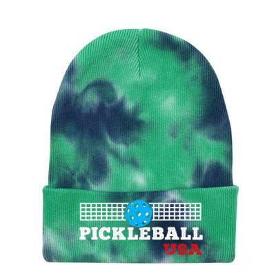 Pickleball Support The Team Pickleball Player USA Flag Tie Dye 12in Knit Beanie