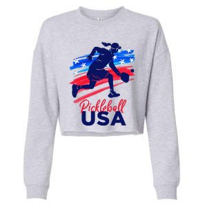 Pickleball Support The Team Pickleball Player Usa Flag Cropped Pullover Crew