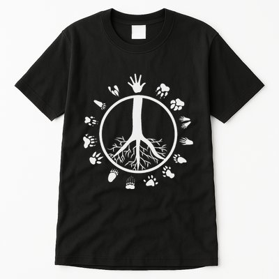 Peace Sign Tree Roots Animal Footprints Vegan Tall T-Shirt