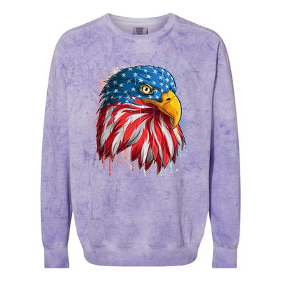 Paint Splatter USA American Flag Eagle Head Colorblast Crewneck Sweatshirt