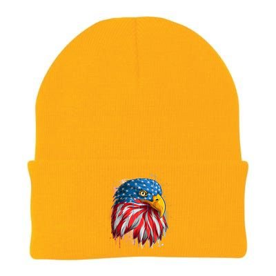 Paint Splatter USA American Flag Eagle Head Knit Cap Winter Beanie