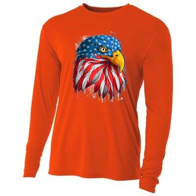 Paint Splatter USA American Flag Eagle Head Cooling Performance Long Sleeve Crew