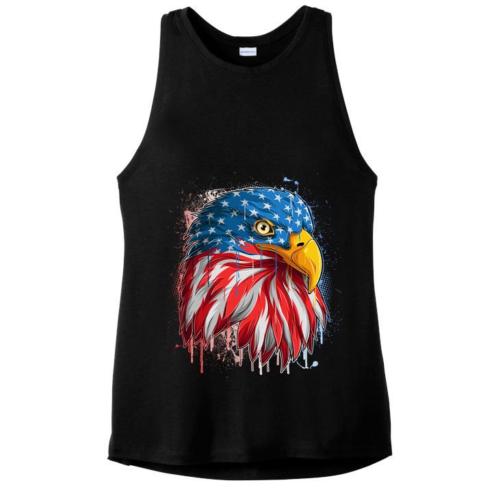 Paint Splatter USA American Flag Eagle Head Ladies PosiCharge Tri-Blend Wicking Tank