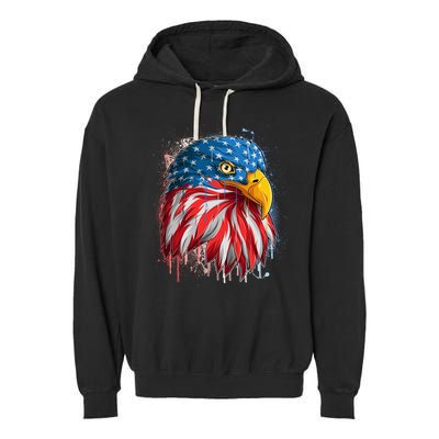 Paint Splatter USA American Flag Eagle Head Garment-Dyed Fleece Hoodie