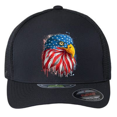 Paint Splatter USA American Flag Eagle Head Flexfit Unipanel Trucker Cap