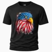Paint Splatter USA American Flag Eagle Head Cooling Performance Crew T-Shirt