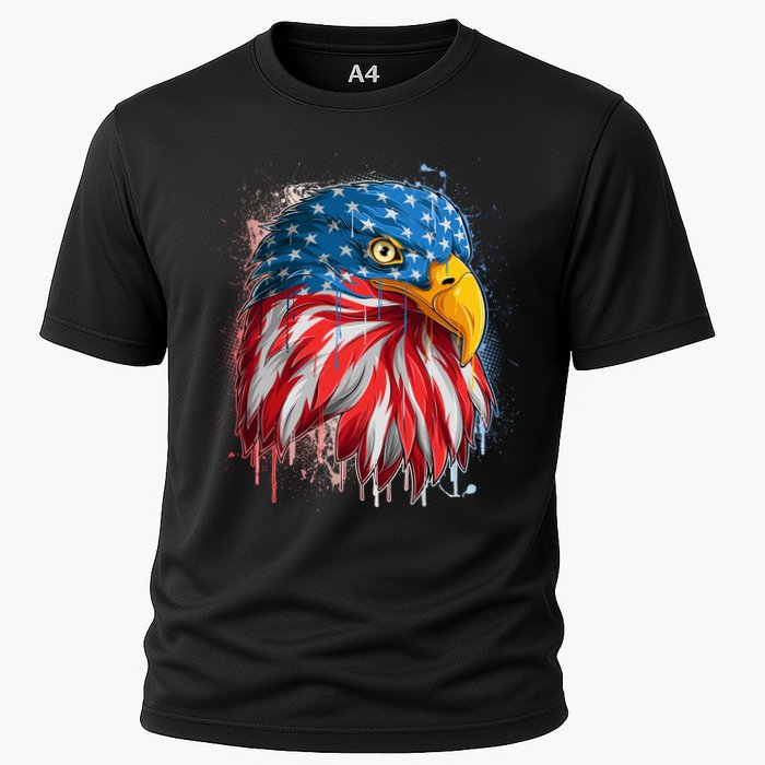 Paint Splatter USA American Flag Eagle Head Cooling Performance Crew T-Shirt