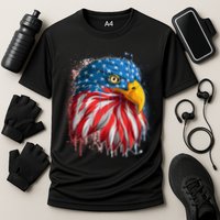 Paint Splatter USA American Flag Eagle Head Cooling Performance Crew T-Shirt
