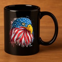 Paint Splatter USA American Flag Eagle Head 11oz C Handle Ceramic Mug