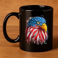 Paint Splatter USA American Flag Eagle Head 11oz C Handle Ceramic Mug