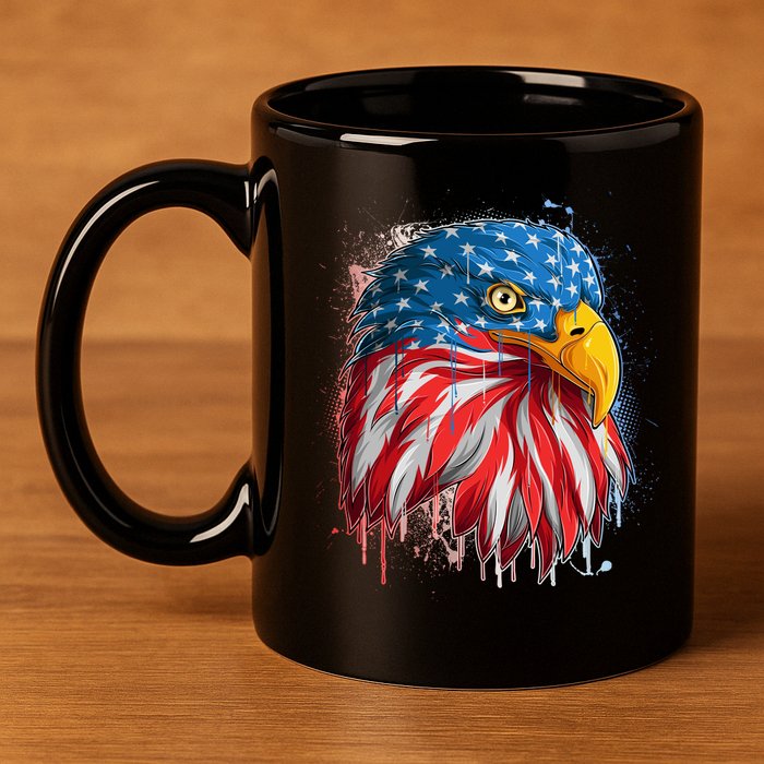 Paint Splatter USA American Flag Eagle Head 11oz C Handle Ceramic Mug