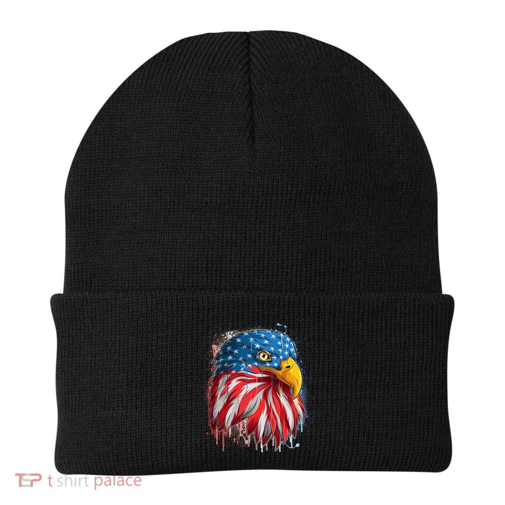 Paint Splatter USA American Flag Eagle Head Beanie