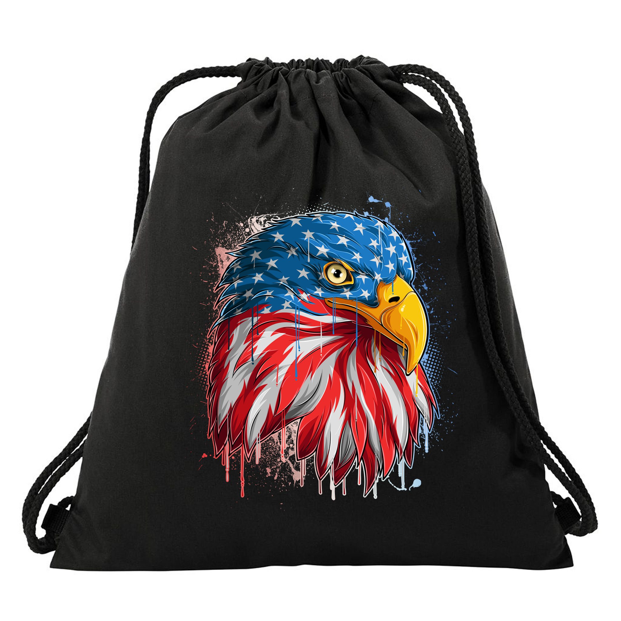 Paint Splatter USA American Flag Eagle Head Drawstring Bag
