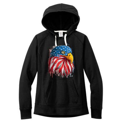 Paint Splatter USA American Flag Eagle Head Women's Fleece Hoodie