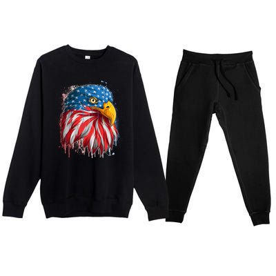 Paint Splatter USA American Flag Eagle Head Premium Crewneck Sweatsuit Set