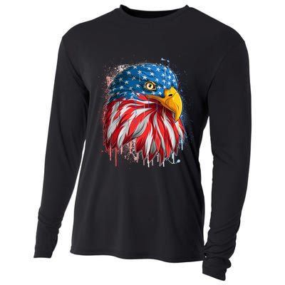 Paint Splatter USA American Flag Eagle Head Cooling Performance Long Sleeve Crew