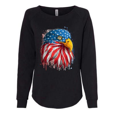 Paint Splatter USA American Flag Eagle Head Womens California Wash Sweatshirt