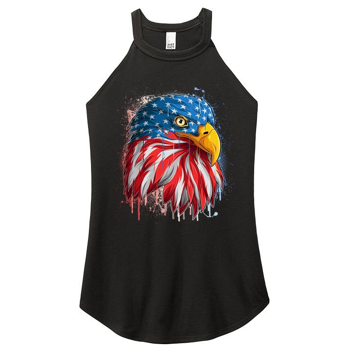 Paint Splatter USA American Flag Eagle Head Women's Perfect Tri Rocker Tank