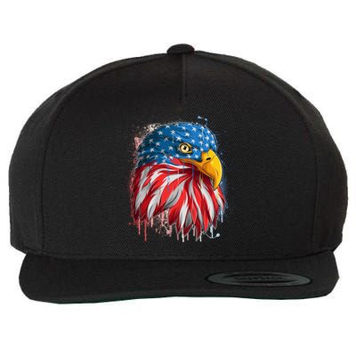 Paint Splatter USA American Flag Eagle Head Wool Snapback Cap