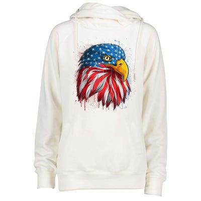 Paint Splatter USA American Flag Eagle Head Womens Funnel Neck Pullover Hood