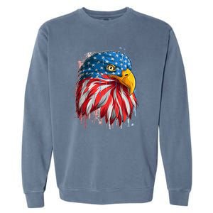 Paint Splatter USA American Flag Eagle Head Garment-Dyed Sweatshirt