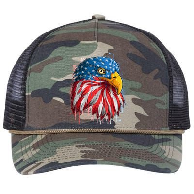 Paint Splatter USA American Flag Eagle Head Retro Rope Trucker Hat Cap