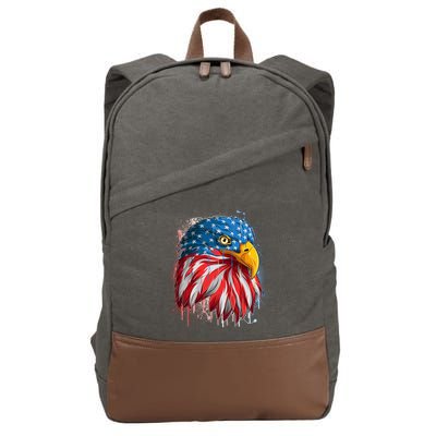 Paint Splatter USA American Flag Eagle Head Cotton Canvas Backpack