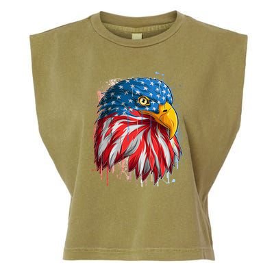Paint Splatter USA American Flag Eagle Head Garment-Dyed Women's Muscle Tee